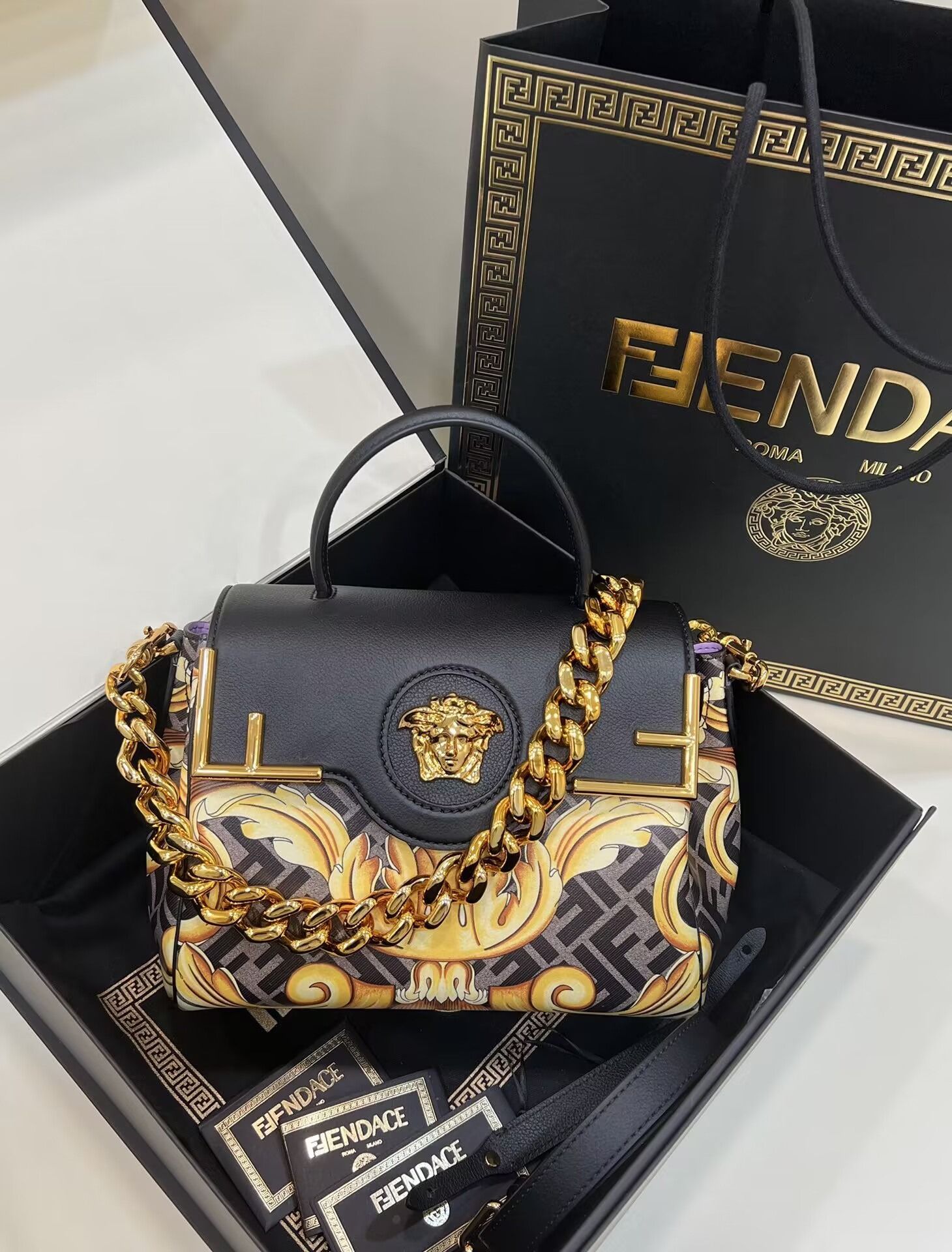Versace Fendi Collaboration FENDACE LA MEDUSA MEDIUM Baroque HANDBAG Bag