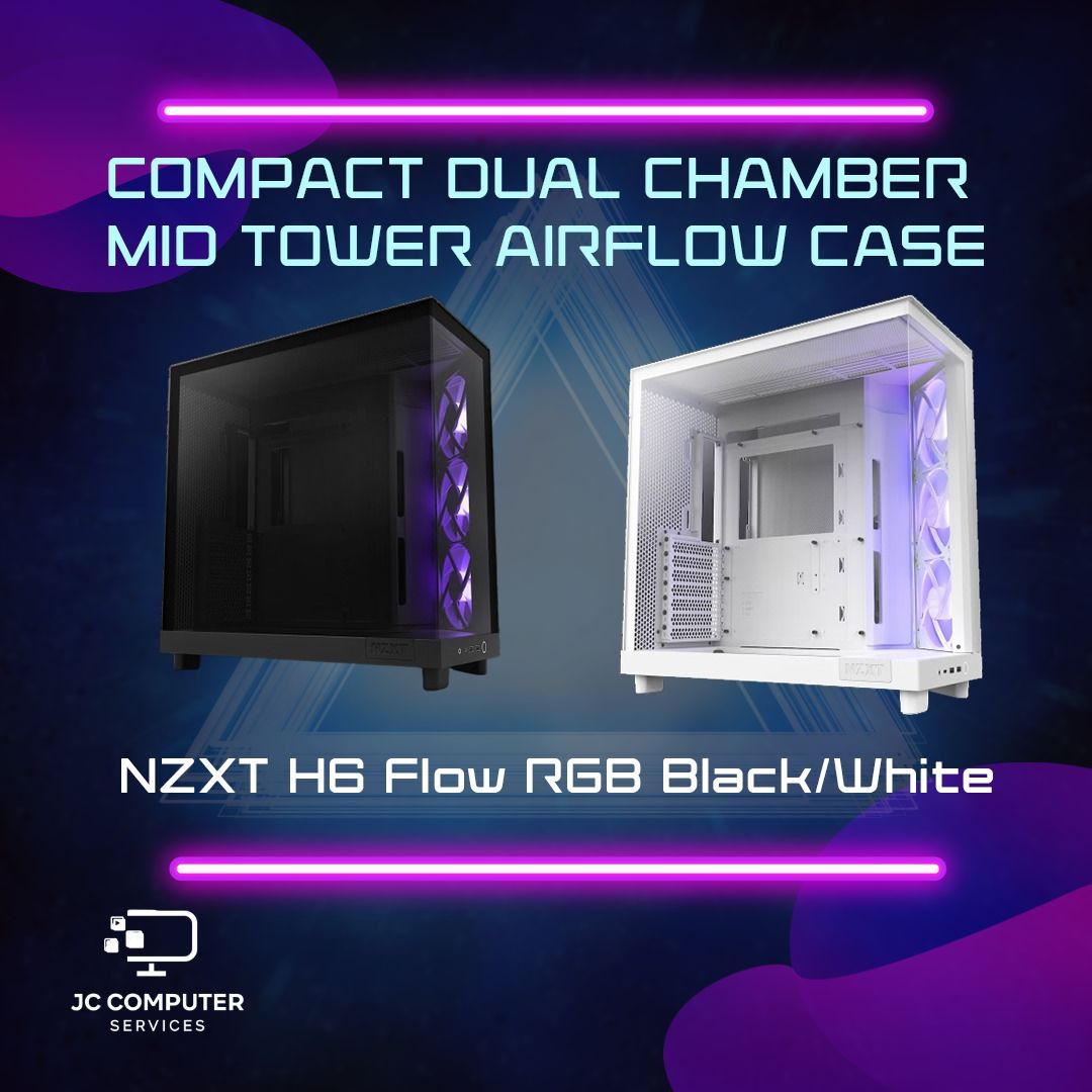 NZXT H6 FLOW Compact Dual-Chamber Mid-Tower Airflow Case, Black