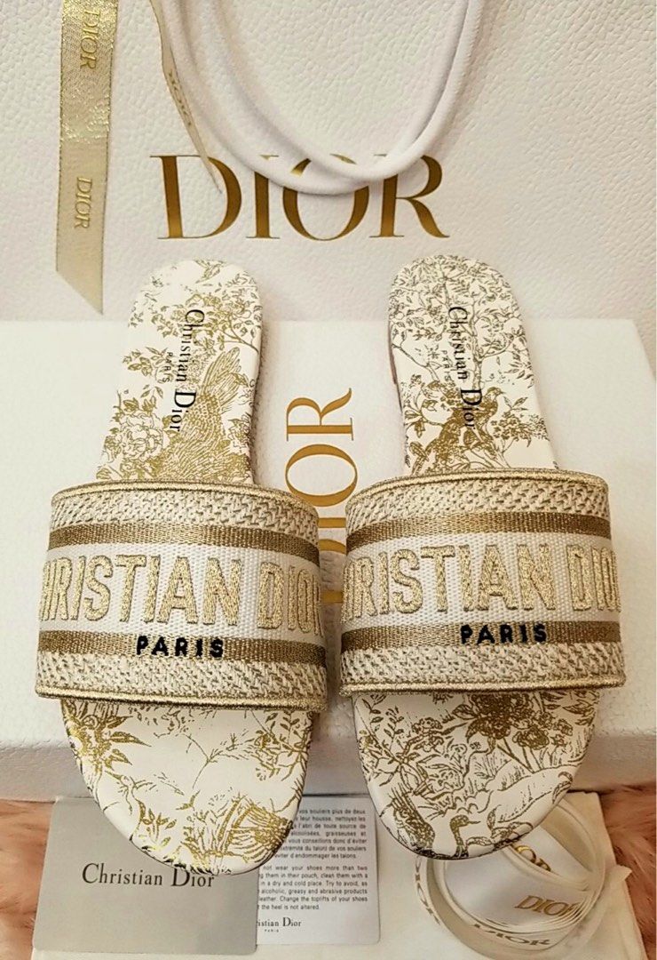 ONHAND Authentic Dior DWay Sandals in Ltd Ed Gold Canvas Luxury