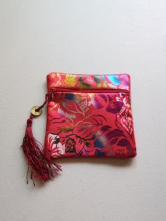 Oriental red satin jewelry pouch