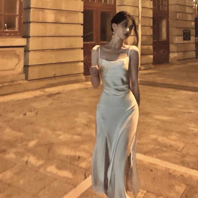 PO White slip dress with slit prom formal arty birthday
