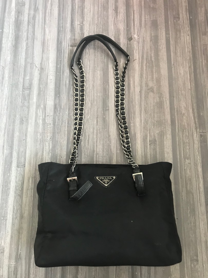 VINTAGE PRADA Black Leather Tote with Plastic Handles/Purse/Handbag | eBay