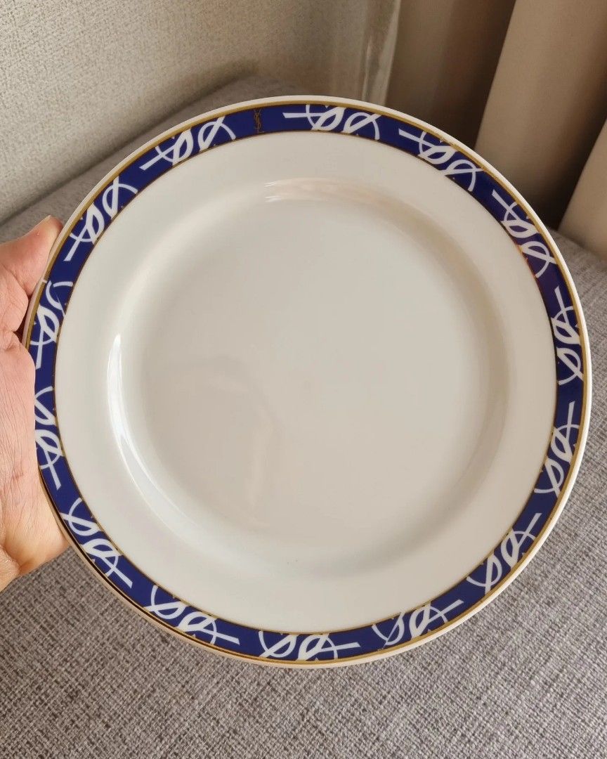 Rare Ysl Blue Rim Monogram Plates&Bowls Set, Furniture & Home Living