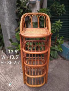Rattan Made Telephone Rack/ Shoe Rack Combined, Good Condition  From Japan, Pre-loved  Materials: Rattan  Size: Length  - 13.5 inches Width  -  13.5 inches  Height  - 36.25 inches   Remarks: * Excellent Condition  * Minor Scratches