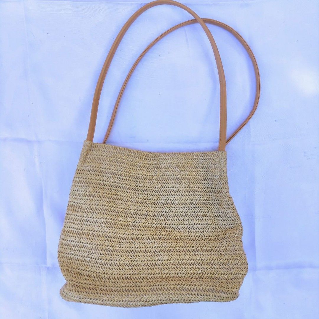 Handwoven Round Rattan Bag With Pearl Handle - Women's Beach Shoulder Purse, Boho Tote For Summer