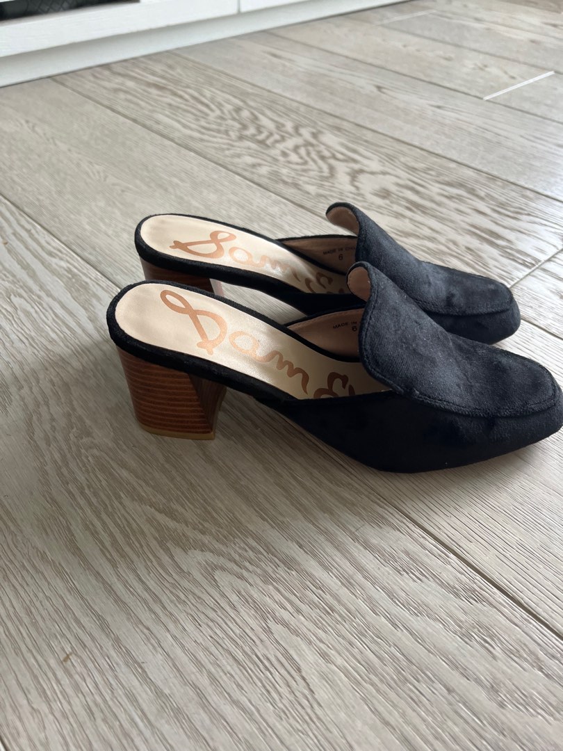 Sam Edelman Black Mules slip on 黑色休閒高鞋, 女裝, 鞋, 高跟鞋