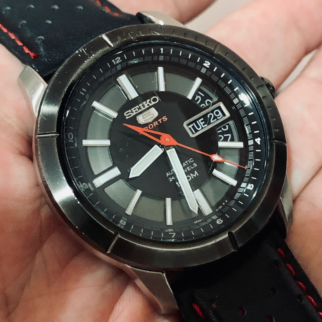 Seiko 5 Sports 4R36 Black Dial 24Jewels Automatic Men Watch Men s