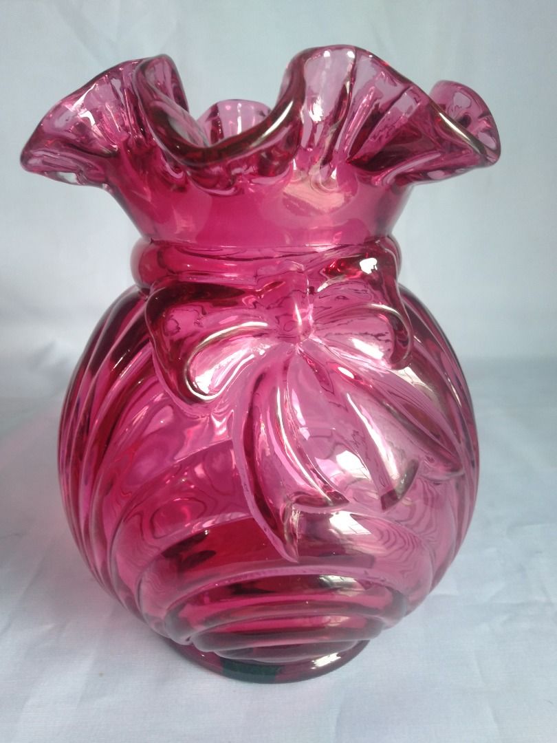 Set: Fenton USA Country Cranberry Collection ( Crimped Vase/ Pitcher ...