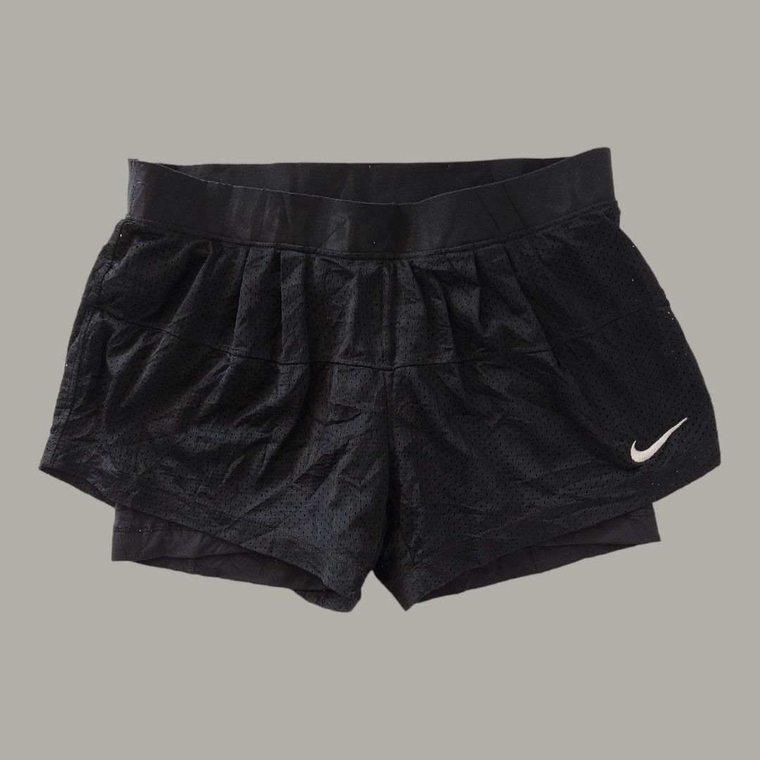 Size 28 30 Nike Double Shorts Mesh Just Do It Black Cycling Shorts