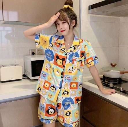 [Stock In SG] Women Cute Pajamas Pyjamas Set Homeliving Sleepwear Lingerie  Set Night Wear ML0338