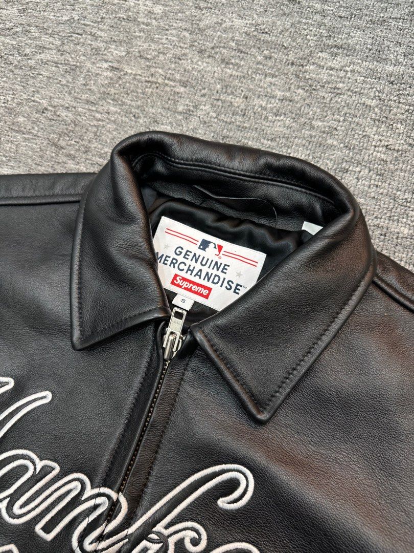 全新SUPREME x NEW YORK YANKEES KANJI LEATHER VARSITY JACKET 皮夾克