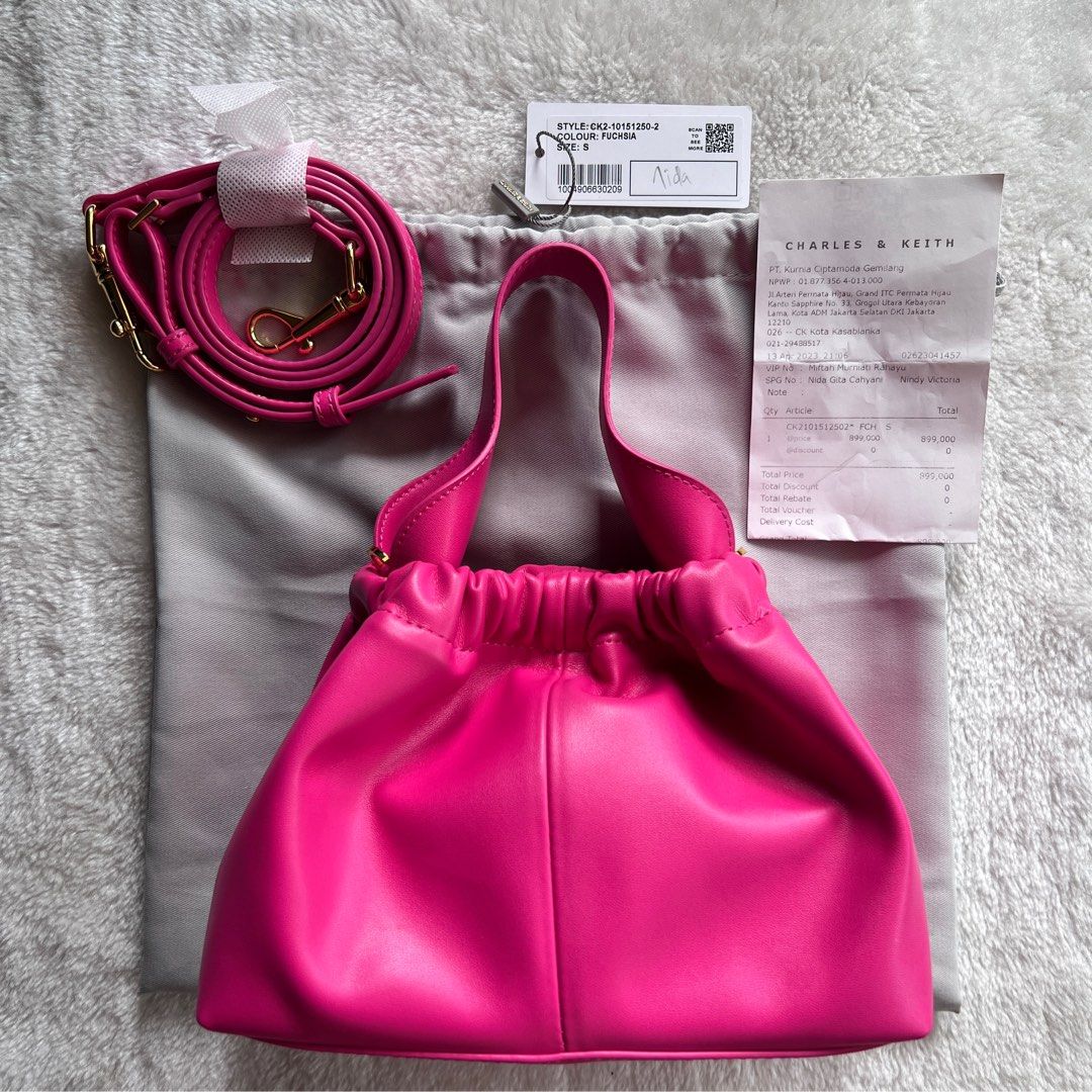 Charles & Keith Ally Ruched Slouchy Bag in Pink