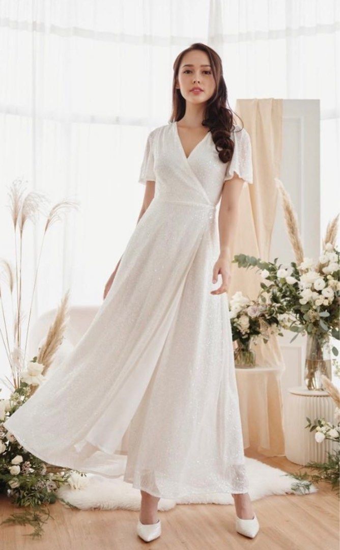 White wrap on sale wedding dress
