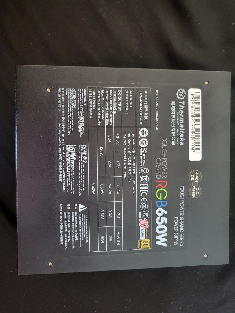 Thermaltake Toughpower Grand RGB 650W Gold+, Computers & Tech, Parts ...