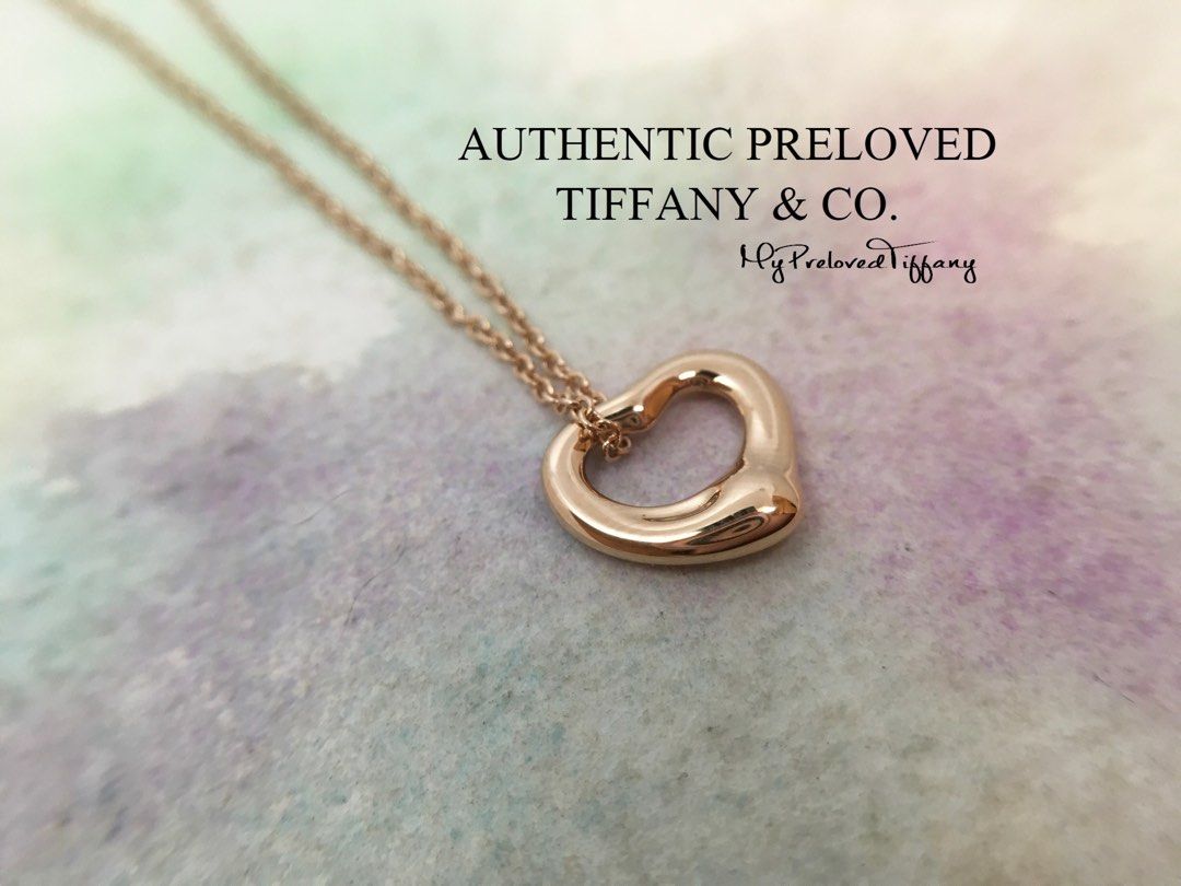 Tiffany & Co. Elsa Peretti 18K Yellow Gold 11mm Open Heart Pendant Necklace 16