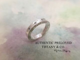Excellent Authentic Tiffany & Co. 1837 3 Diamond Silver Ring Size 5