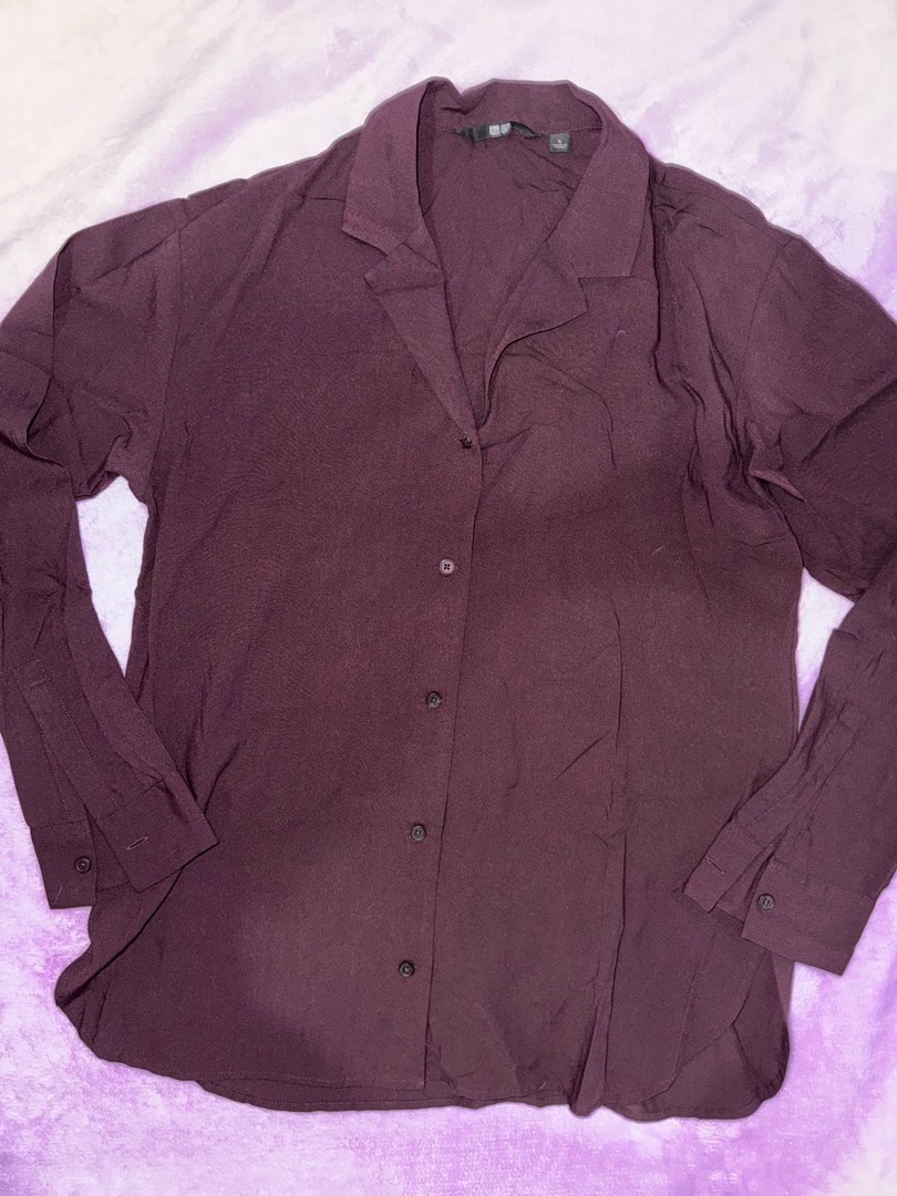 Uniqlo wine long sleeves polo, Women's Fashion, Tops, Longsleeves on