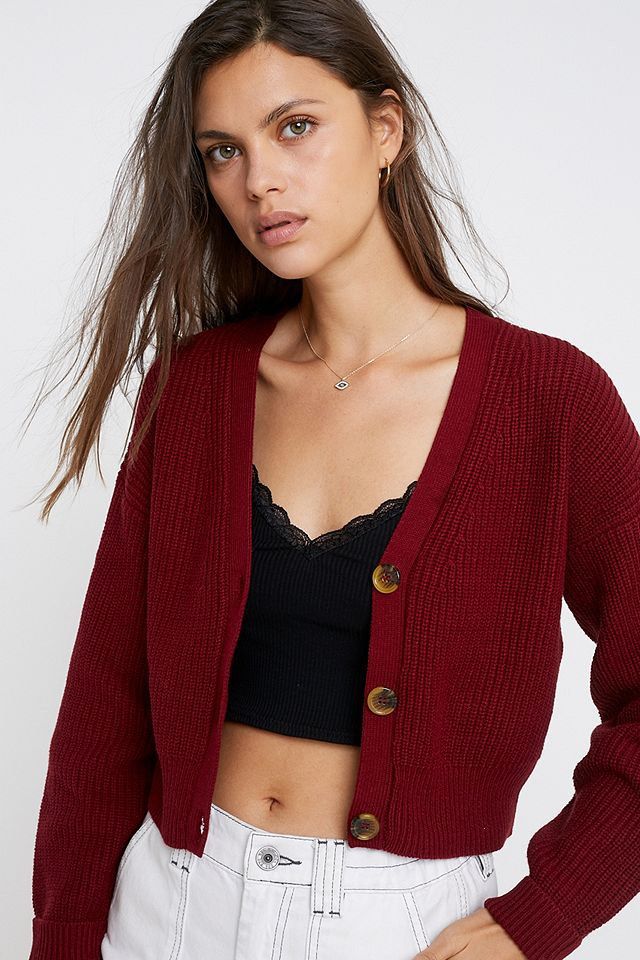 Burgundy cropped cardigan outlet