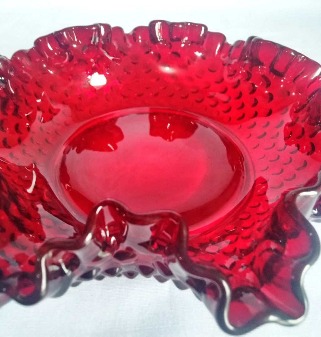 Vintage Fenton Hobnail Ruby Red Ruffled Bowl, Hobbies & Toys ...