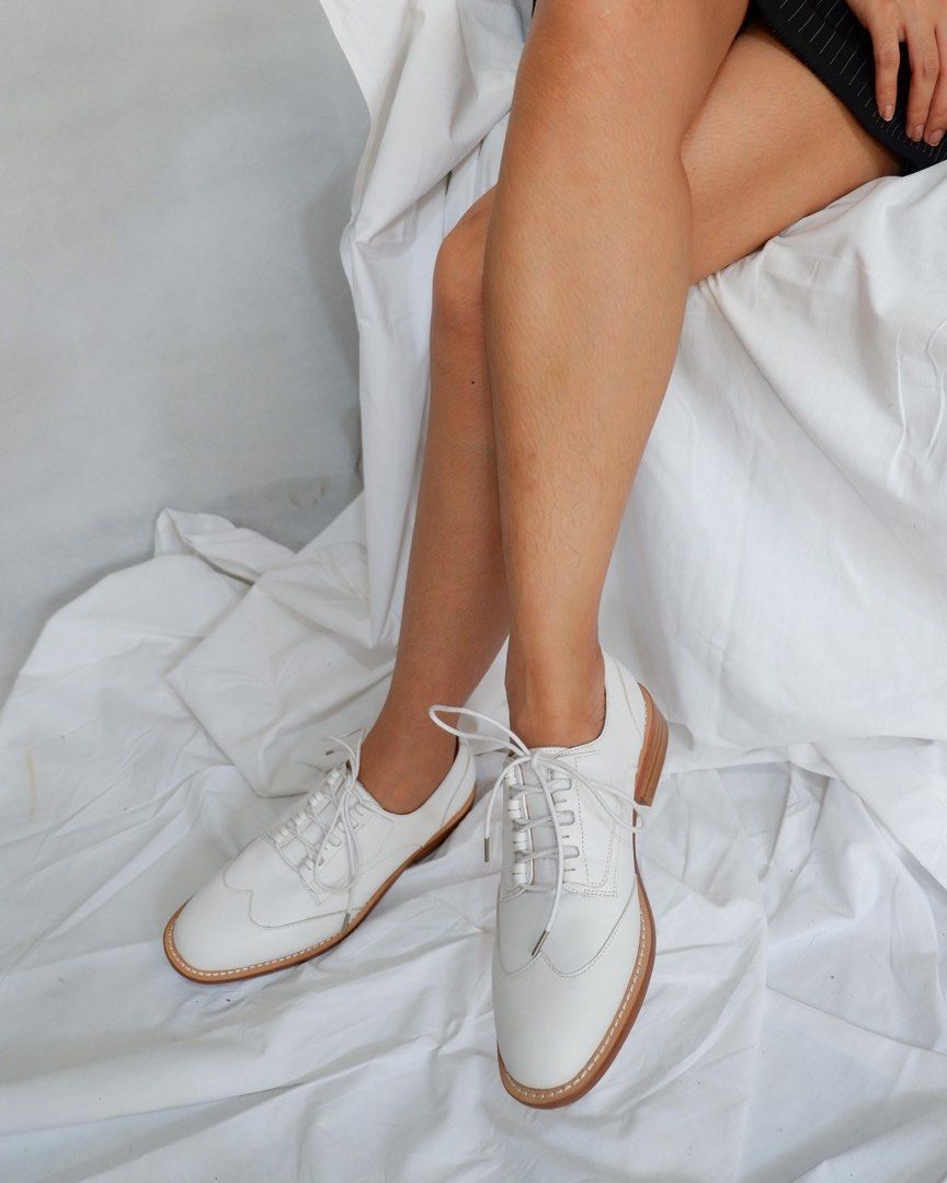 White leather oxford shoes