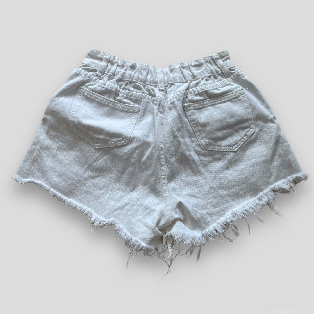 White Ripped Denim High Waisted Shorts