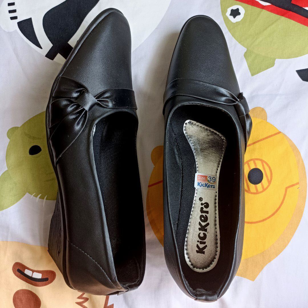 Women s Black Court Shoes size 39 39.5 40 40.5 loafers 3cm low heel formal synthetic leather matte plain ribbon ladies girl female adult work office