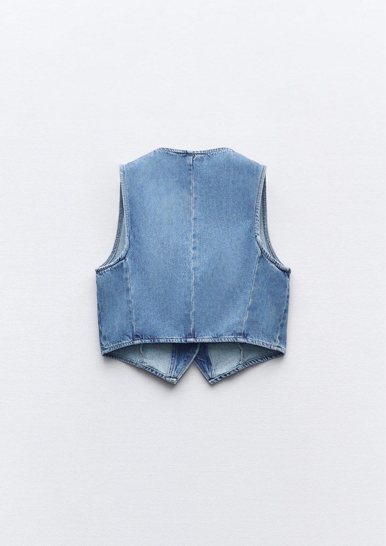 Zara Denim Cropped Waistcoat Vest Women s Fashion Coats Jackets and Outerwear on Carousell