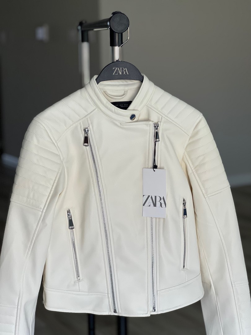 White leather on sale jacket zara