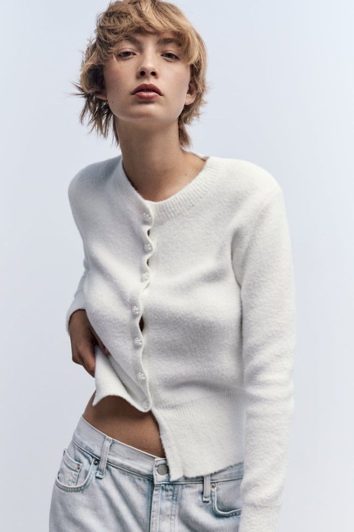 Zara knit cardigan with faux pearl button store