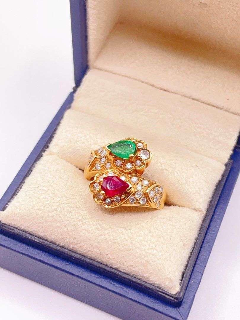 1.44 carat Ruby, Diamond & Emerald 18KYG Ring