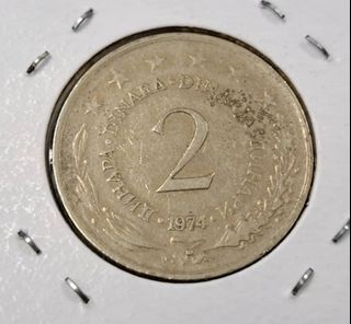 絕版硬幣--南斯拉夫1974年2第納爾 (Yugoslavia 1974 2 Dinara)