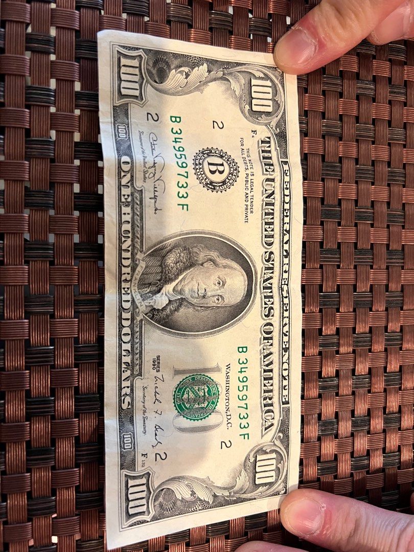 1990年發行美金100元USD, 興趣及遊戲, 收藏品及紀念品, 錢幣- Carousell