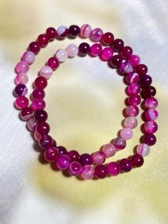 6.4咪桃紅瑪瑙雙圈手鍊