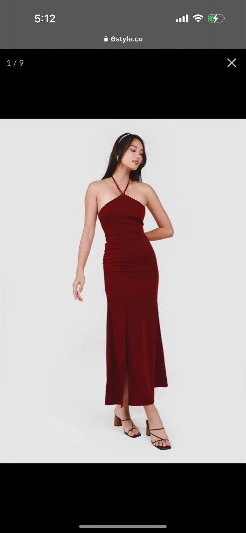 Red halter neck best sale prom dress
