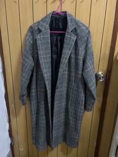 正韓 格紋大衣 大衣 格紋外套 落肩大衣