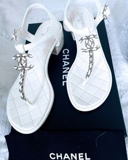 💯% Authentic Chanel sling back thong sandals with heels, Luxury, Sneakers  & Footwear on Carousell