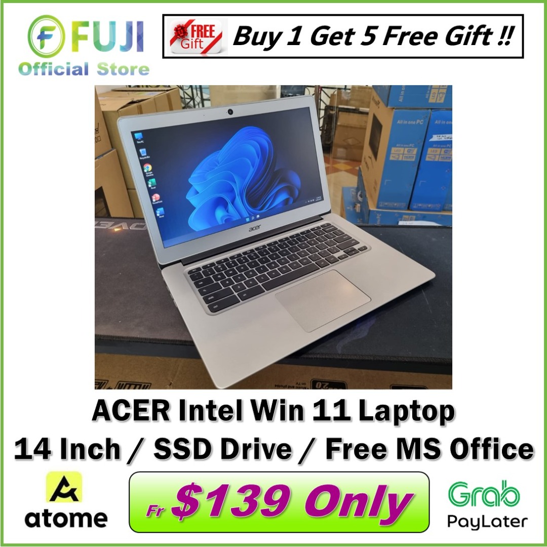 Acer 14 Inch Win 11 Laptop SSD Drive Free MS Office Preinstalled
