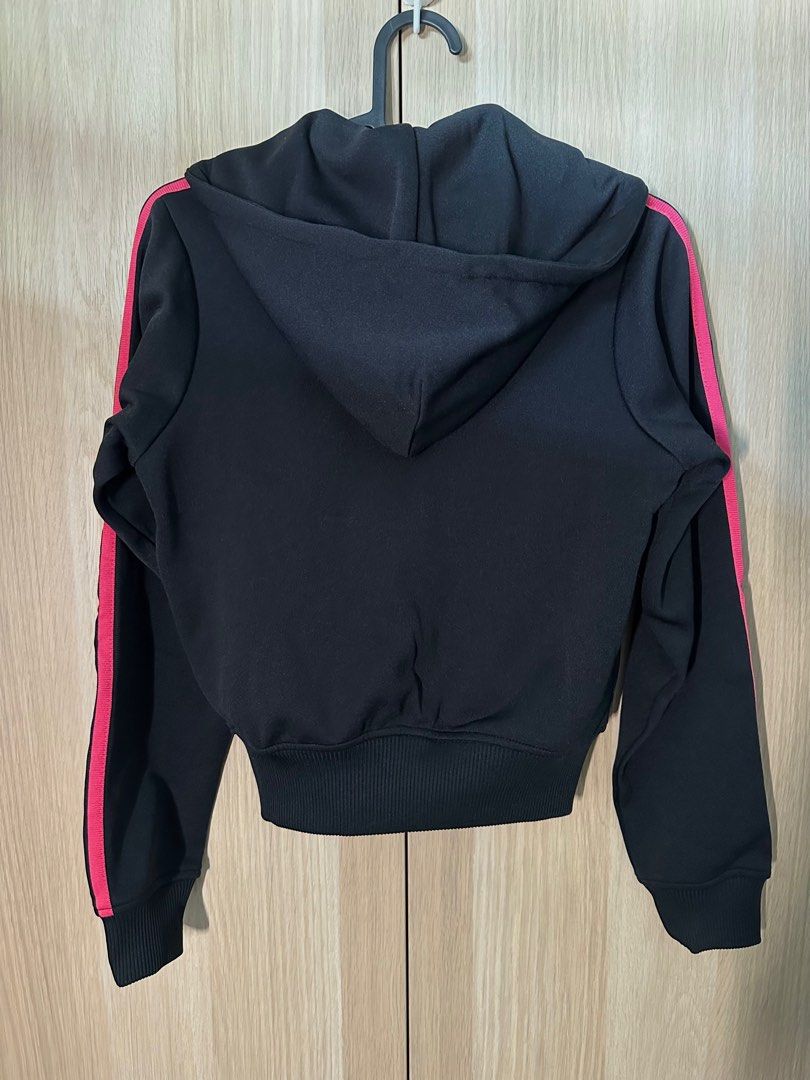 Red adidas hoodie with black stripes top