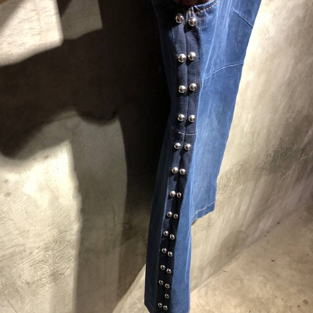 Alexander McQueen Studded Denim Dress (Category: Luxury Apparel) located in Quezon City. Submitted by johnpaulperezzz (Listing ID 1268555073, Image 3). Description: NAME: Alexander McQueen Studded Denim Dress COLOR: Denim SIZE: IT40 FIT: XS Dimension: Width: 14 Length: 32 Shoulder: 14 Sleeves: Hem: 20 CONDITION: 9/10 ISSUE: None PRICE: 5k .