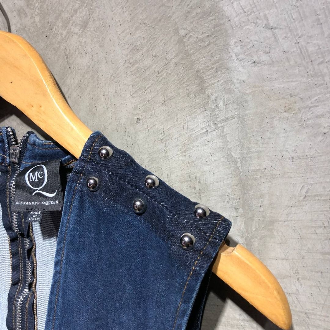 Alexander McQueen Studded Denim Dress (Category: Luxury Apparel) located in Quezon City. Submitted by johnpaulperezzz (Listing ID 1268555073, Image 2). Description: NAME: Alexander McQueen Studded Denim Dress COLOR: Denim SIZE: IT40 FIT: XS Dimension: Width: 14 Length: 32 Shoulder: 14 Sleeves: Hem: 20 CONDITION: 9/10 ISSUE: None PRICE: 5k .