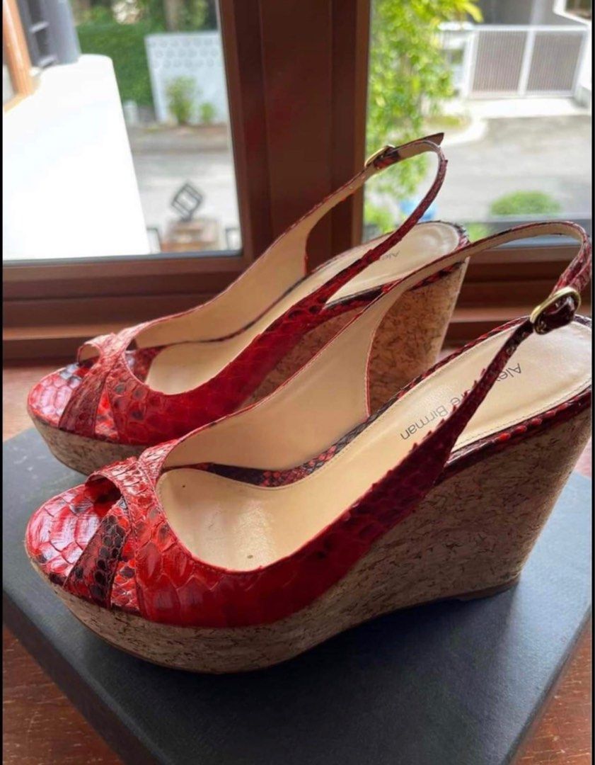 Alexandre Birman Red Snakeskin Wedges