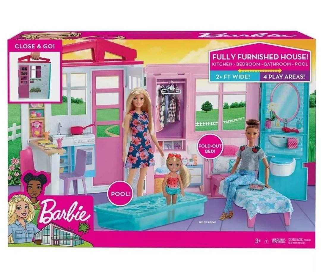 Barbie Doll House Portable 1 Story Playset with pool Hobbies