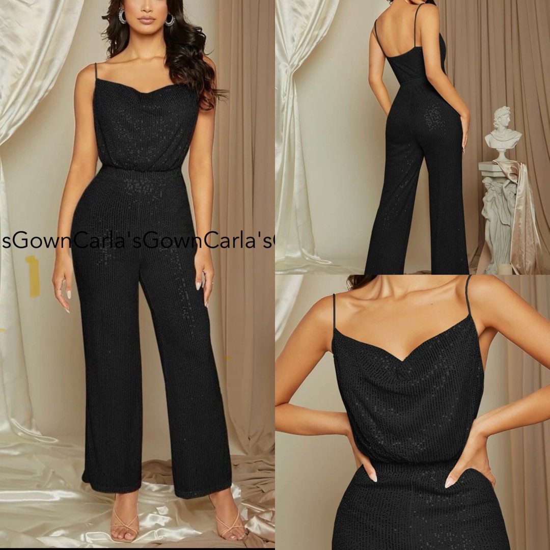 Black Glittery Jumpsuit, Women's Fashion, Dresses & Sets, Jumpsuits on ...