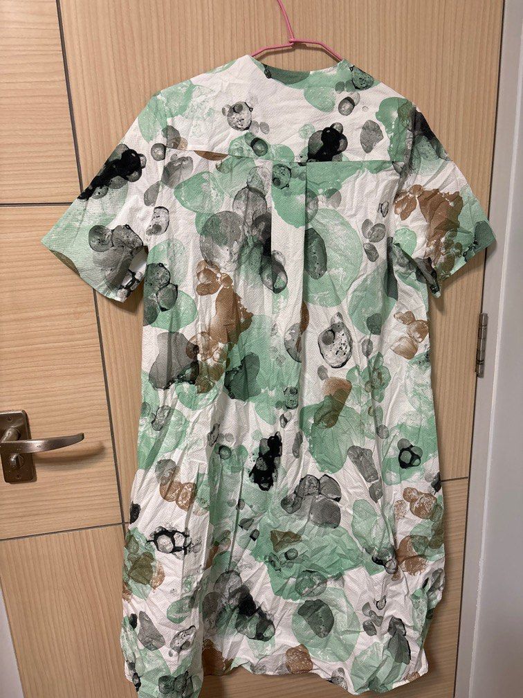 bn cos abstract print green shirt dress very comfy and light material size  eu 32, Women's Fashion, Dresses & Sets, Dresses on Carousell