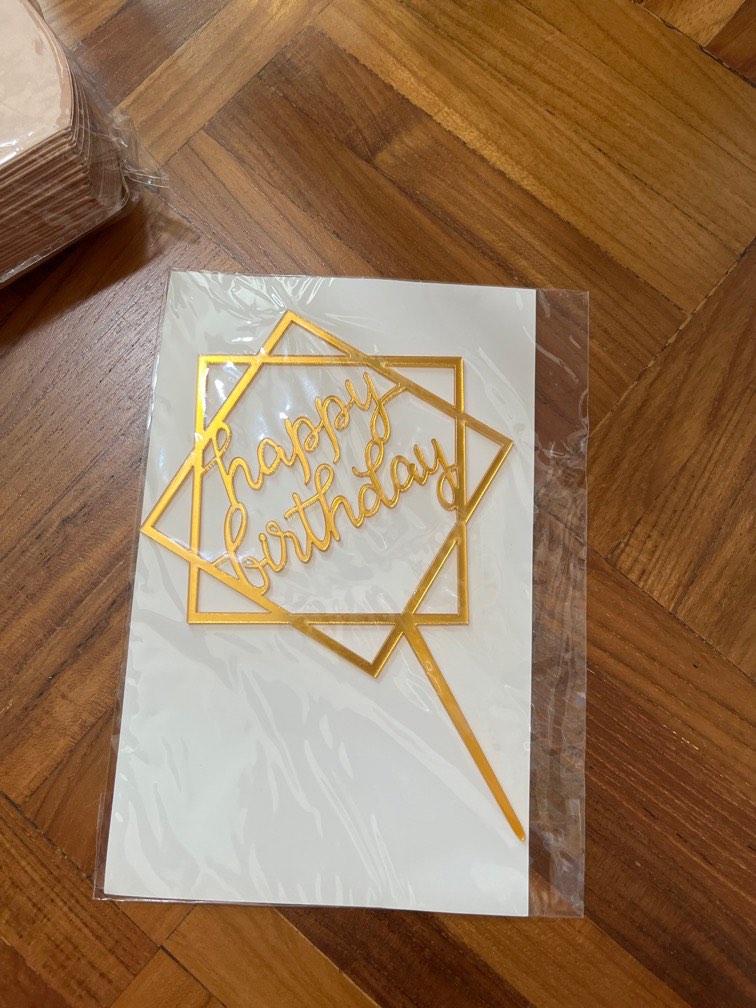 HAPPY BIRTHDAY GOLD MIRROR ACRYLIC CAKE TOPPER
