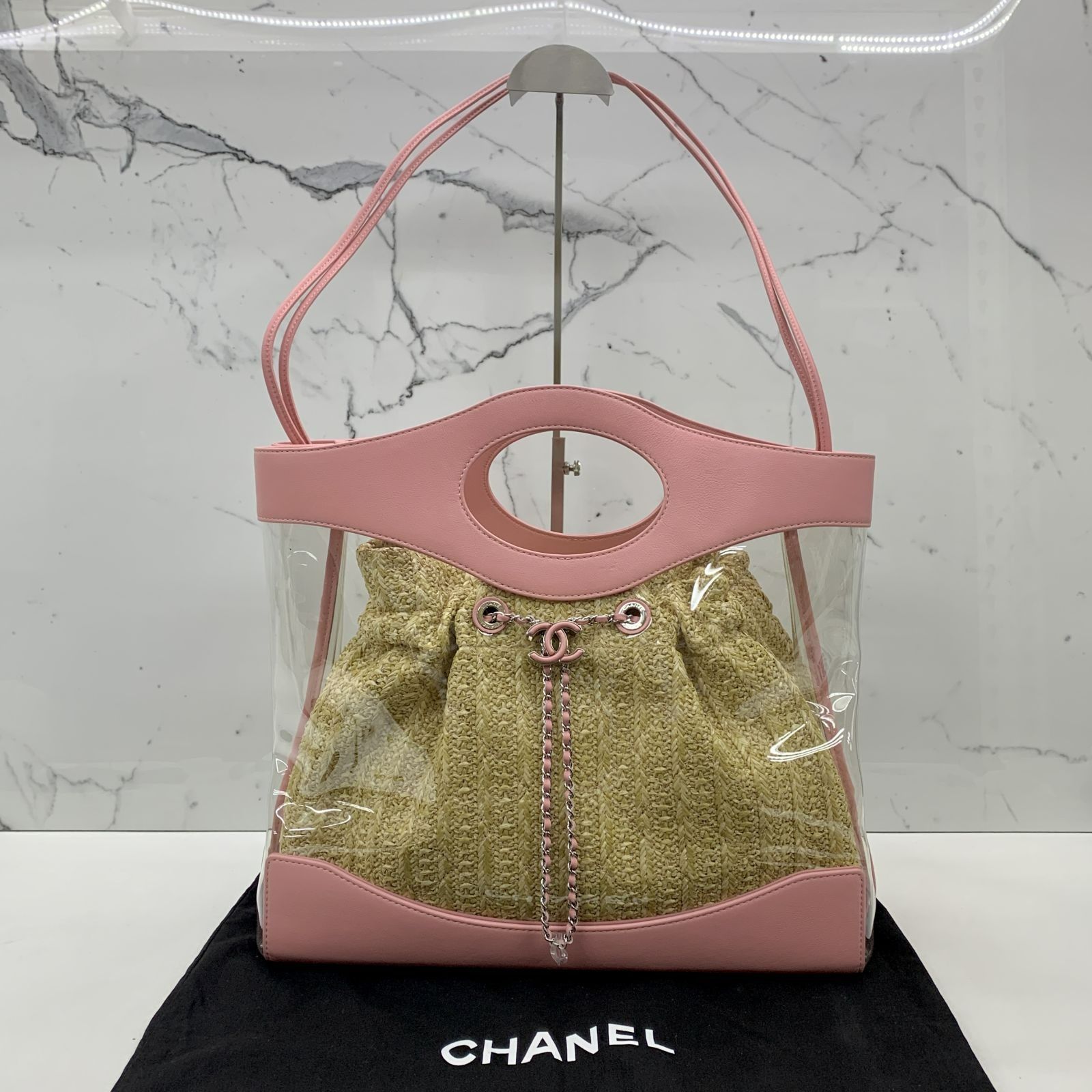 DISCOUNTED CHANEL AS0517 PINK CLEAR PVC SHOPPING NO.27 NO CARD 2 WAY TOTE BAG 237038879 AL