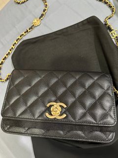 CHANEL Caviar Quilted Boy Wallet On Chain WOC Grey 165974