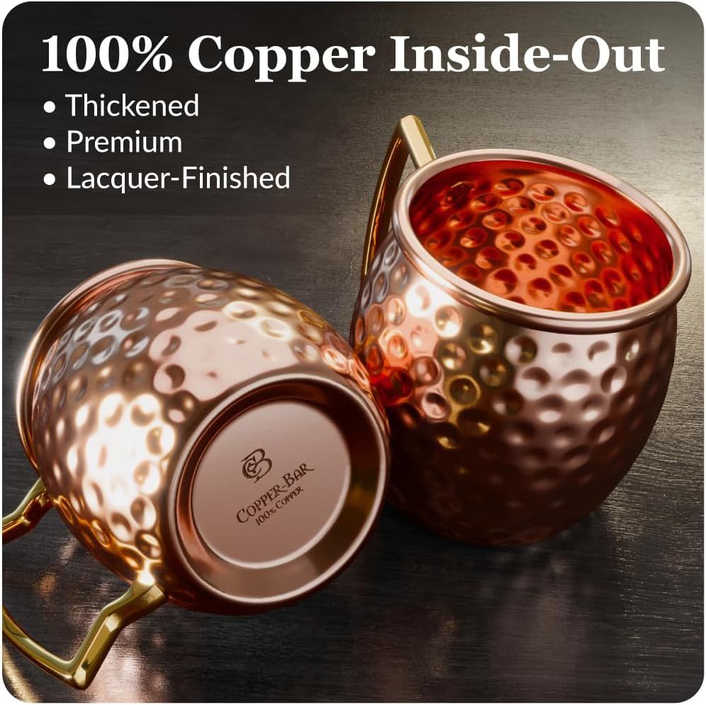 Copper-Bar Moscow Mule Copper Mugs Set of 4-100% HANDCRAFTED