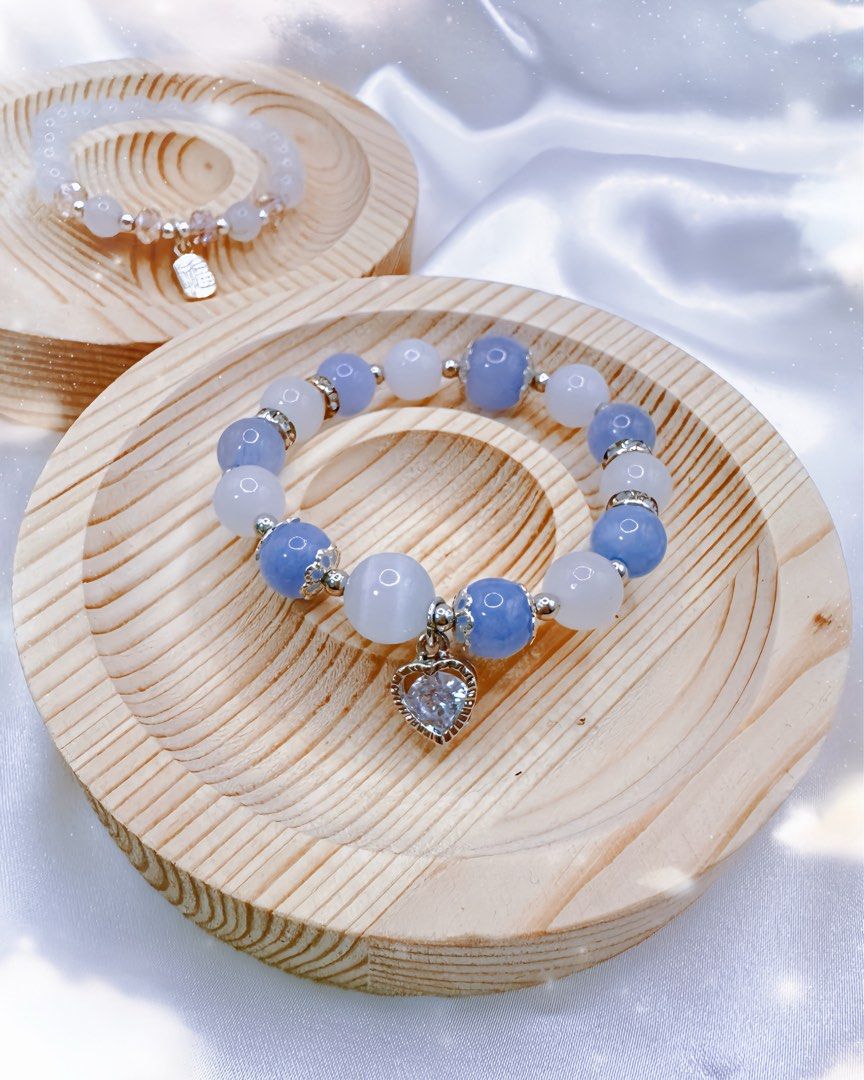 Customised Crystal Bracelet Blue White Chalcedony Women s