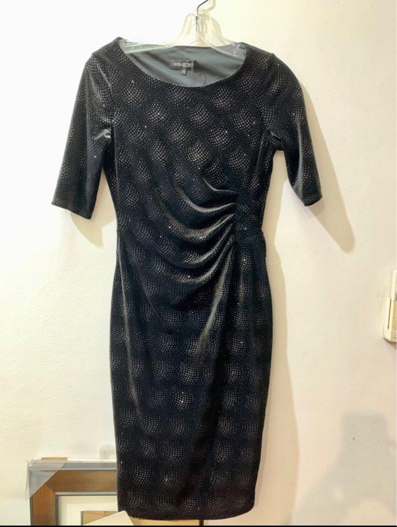 DEBENHAMS little black holiday dress Sparkly Glitter Cinched Slimming Velvet Dress
